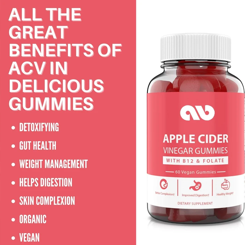 

Apple cider vinegar gummies - immune support, skin, hair, and nails - containing vitamin B12 and folic acid -60 gummies