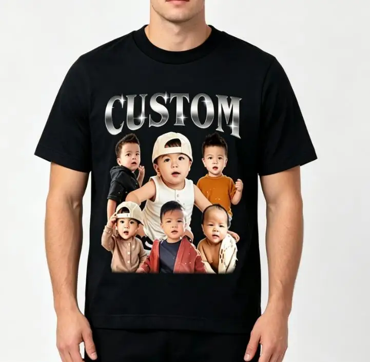 Custom T Shirt For Men Vintage Rap Style Personalized Kids Image Casual Short Sleeve Daily