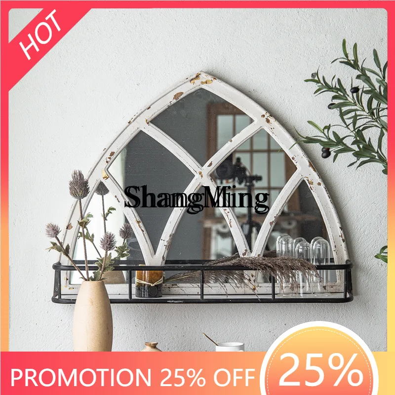 

SM new retro carved wooden wall mirror pendant B & B living room shelf