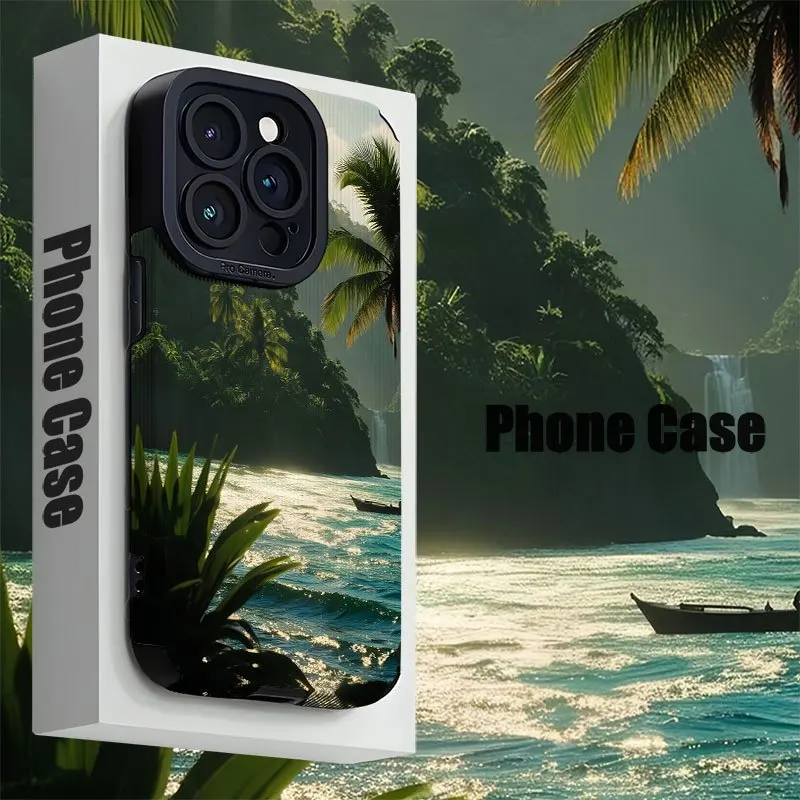 

Чехол для iPhone 17 Pro Max с тропическим прибрежным закатом, океан, пляж, пальмы, пейзаж, защитный чехол для iPhone 17, 16, 15, 14, 13, 12, 11