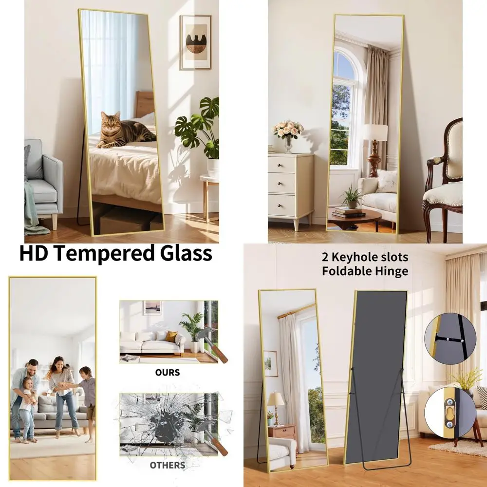 Großer Bodenspiegel in voller Länge mit Aluminiumrahmen für Schlafzimmer und Wohnzimmer – Stehspiegel mit großem Körper für Wandmontage