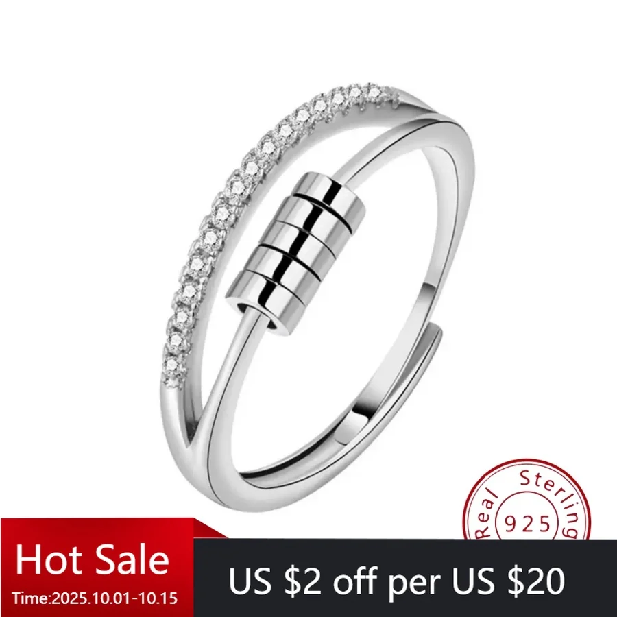 

Euro-American Bestseller Jewelry: Five-Ring Zirconia Swivel Ring Rotatable Personalized Round S925 Open Ring