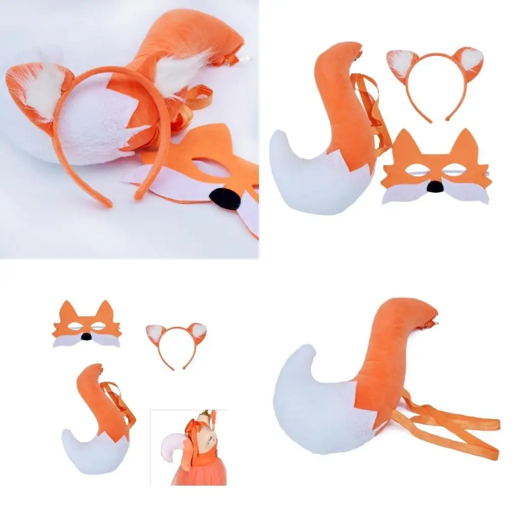

R1WE Furry Foxes Tail Foxes Ear Set Adjusted Faux Tail Ears Tail Set