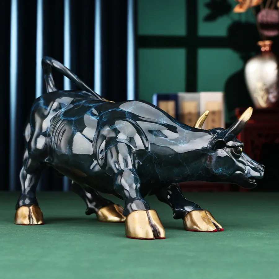 Lucky Copper Brass Bull Statue Wall Street Cow Home Business Equity Market Money Drawing Feng Shui Office Desk Decor Gift