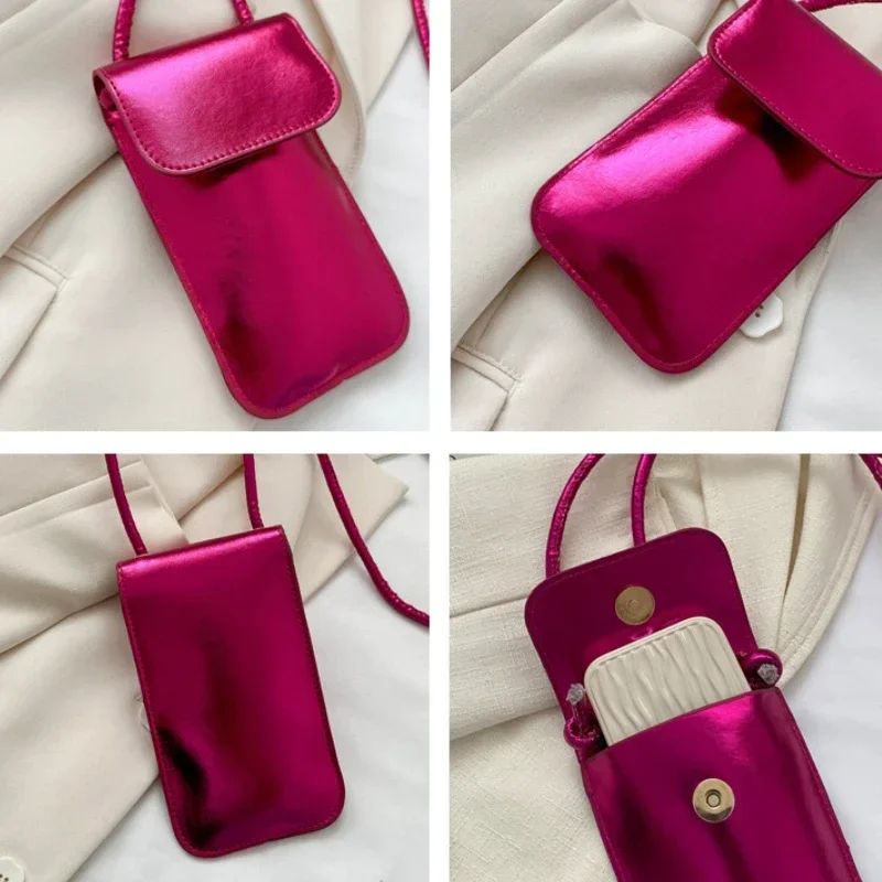 Przenośna torba na szminkę Torba na telefon komórkowy Moda Wszechstronna metaliczna błyszcząca torba na ramię Crossbody dla kobiet Srebrna złota mini torba PU