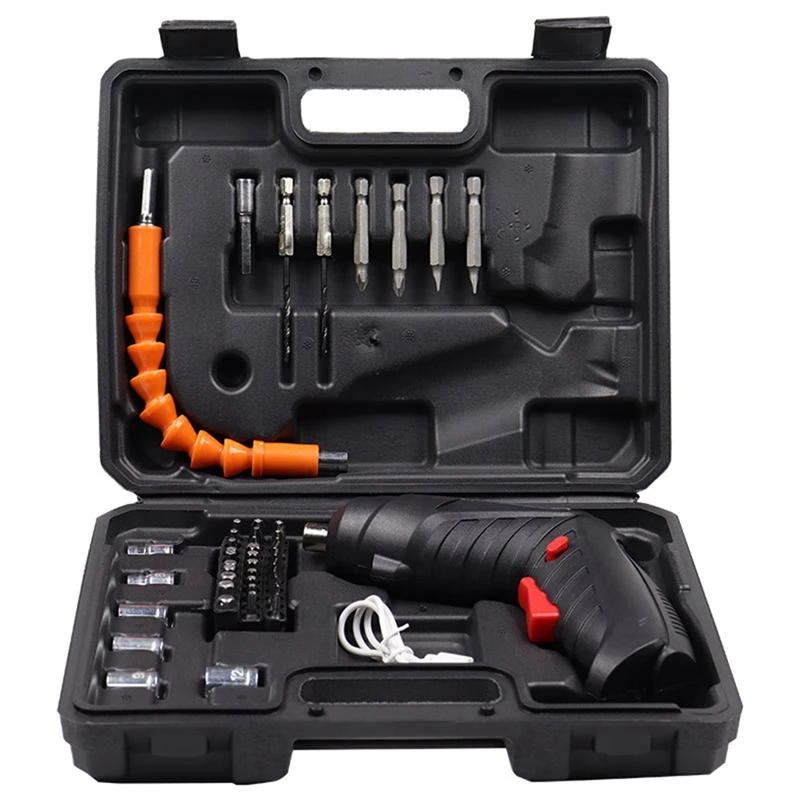 47 Piece Electric Screwdriver Cordless Screwdriver Black Plastic+Metal 3.6V Cordless Drill Screwdriver Rechargeable