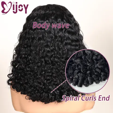 Peluca de cabello humano rizado birmano negro Natural ijoy con rizos en espiral pelucas Bob delanteras de encaje 13x4 prearrancadas nudos pequeños