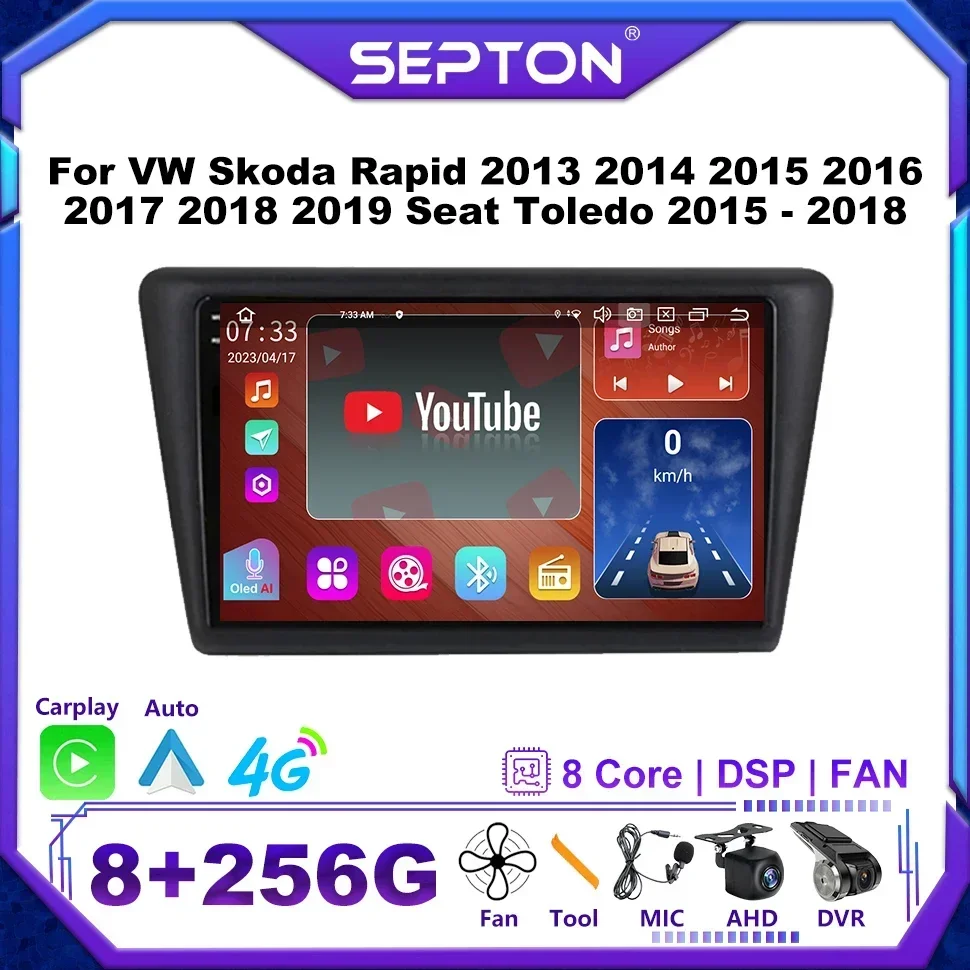 

SEPTON Car Radio for VW Skoda Rapid 2013 2014 2015 2016 2017 2018 2019 Seat Toledo 2015 - 2018 BT Android Auto Multimedia Player