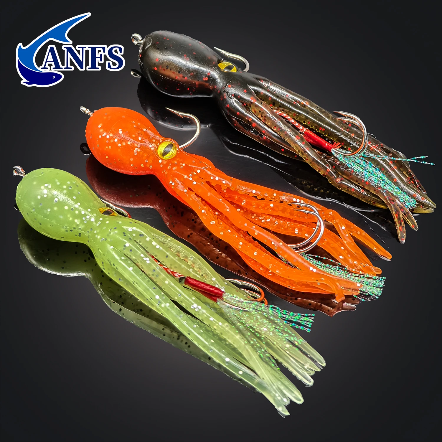 ANFS Glowing Squid Lures - Soft Plastic with Hooks & Heavy-Duty Lead Jig - Perfect for Trolling Salmon, Bass, & Trout Fishing