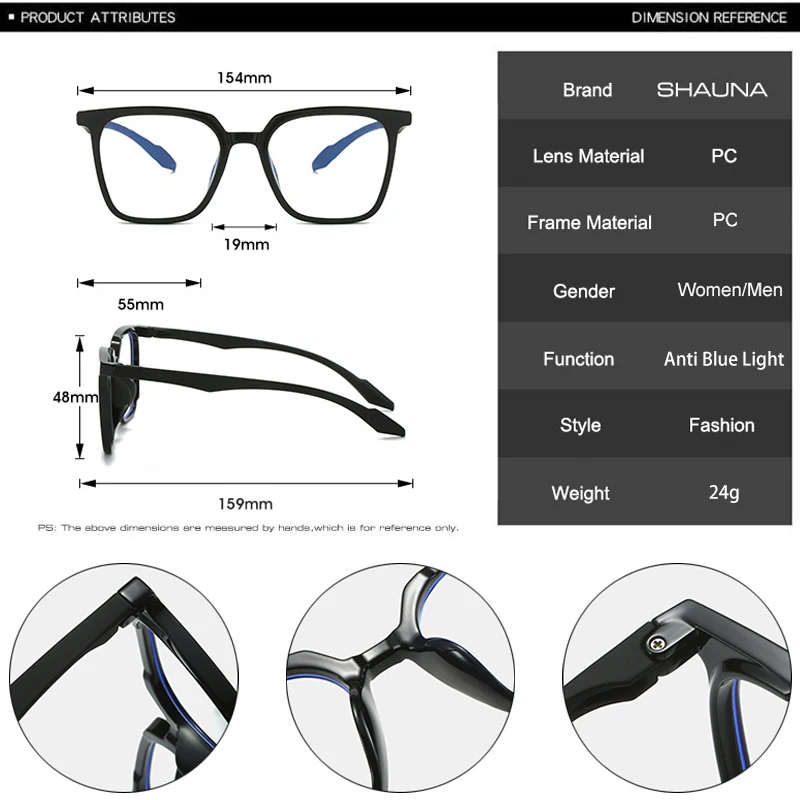 SHAUNA-gafas cuadradas de moda para hombre y mujer, montura transparente Anti-Luz Azul, montura óptica púrpura y rosa