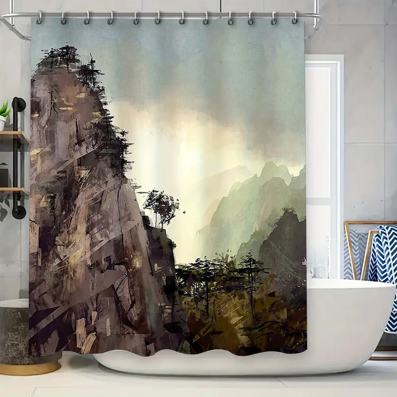 

Abstract Mountain Shower Curtain Nature Landscape Forest Backdrop Washroom Decor Artistic Modern Bathroom Fabric