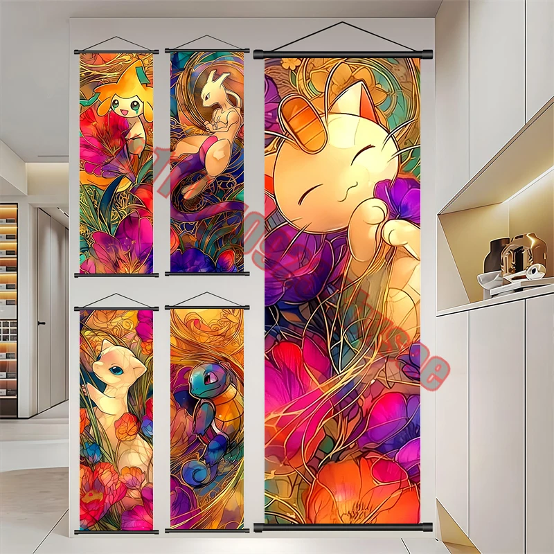 

Anime Pokemon Premium Pikachu, Squirtle, Gengar, Bulbasaur HD Art Scroll Painting Suitable for Living Room Wall Decoration Gifts