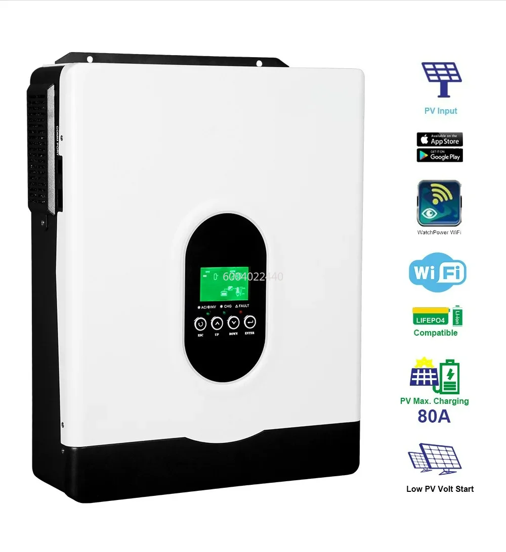 Hybrid Solar Inverter Pure Sine Wave Controller 1KW 2KW 3KW 4KW 6KW 10KW 80A 120A PV 400V DC On / Off Grid Tie Inverter