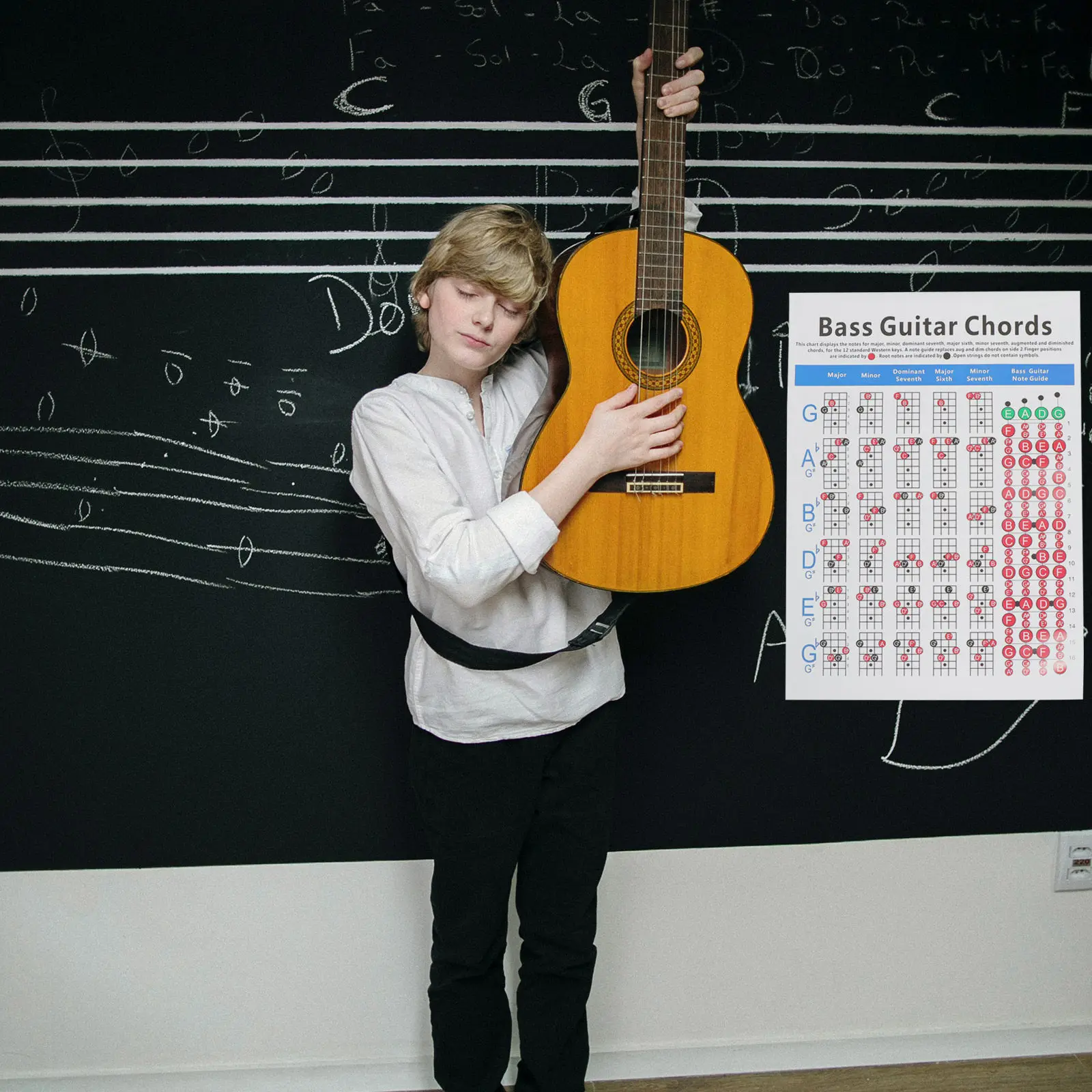 

1Pcs Electric Bass Chord Chart Professional Guitar Learning Table Lightweight Durable Coated Paper Chord Poster