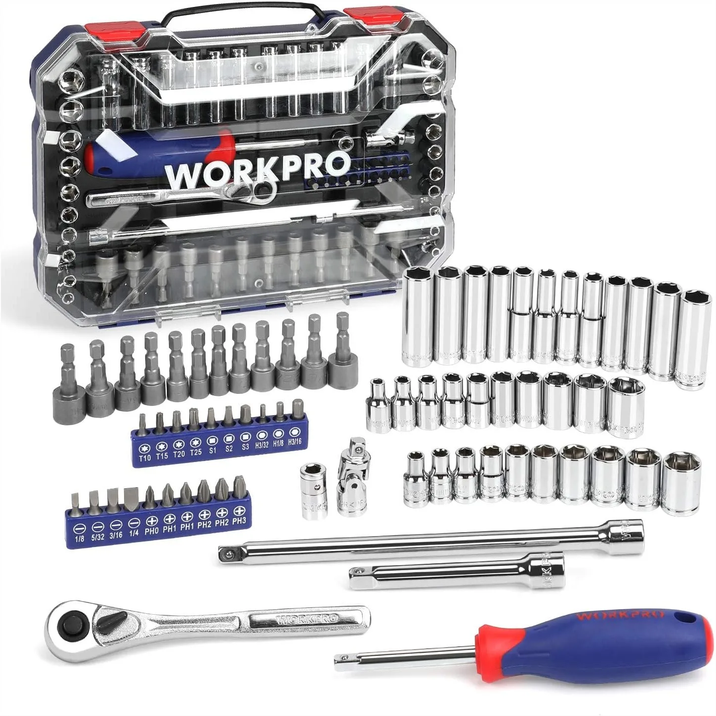 

70-Piece 1/4" Drive Socket Set with Quick-Release Ratchet, Metric & SAE for Auto Repair and Household
