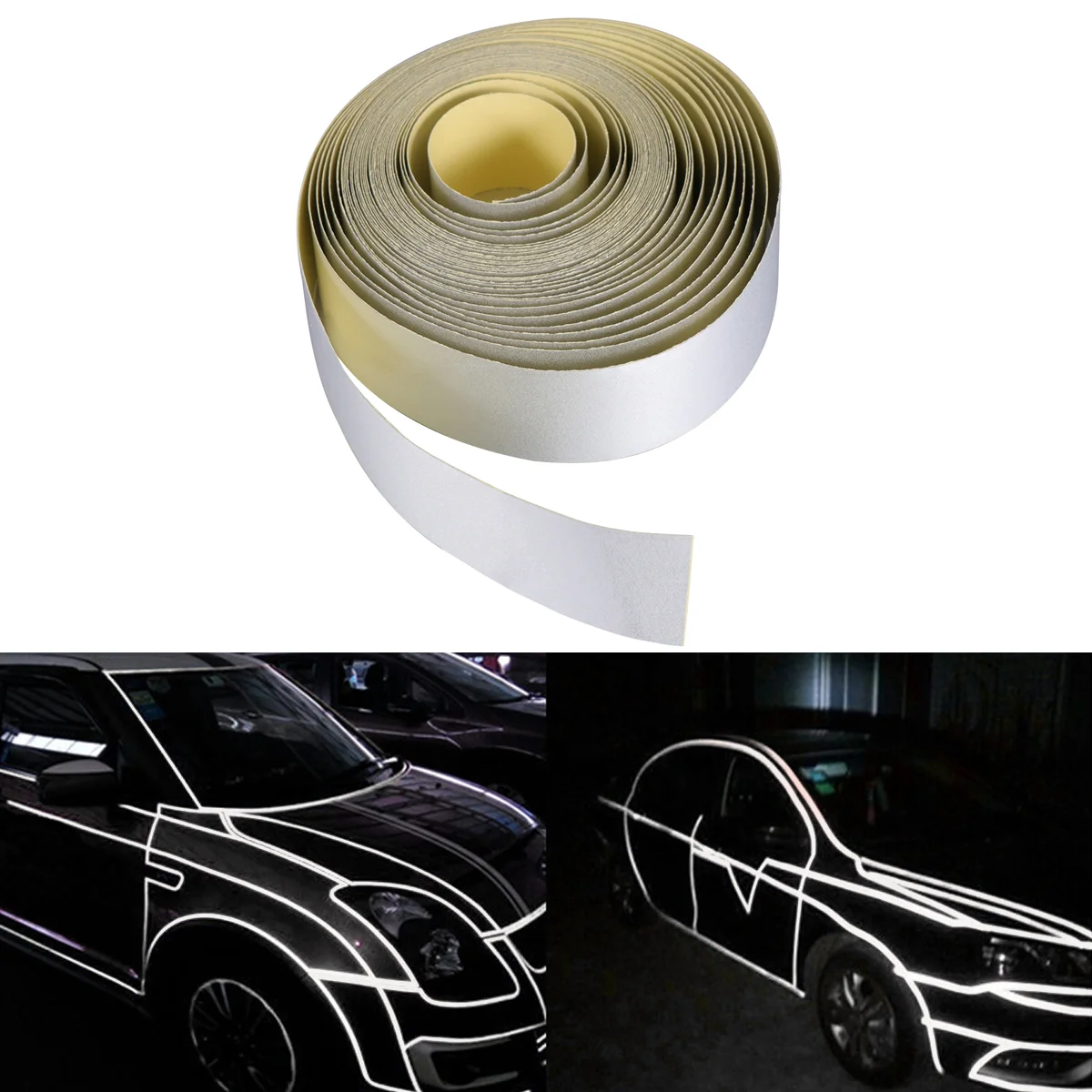 2cm x 5m Car Reflective Body Rim Stripe Sticker DIY Tape Self-Adhesive Sticker (Silvery White)