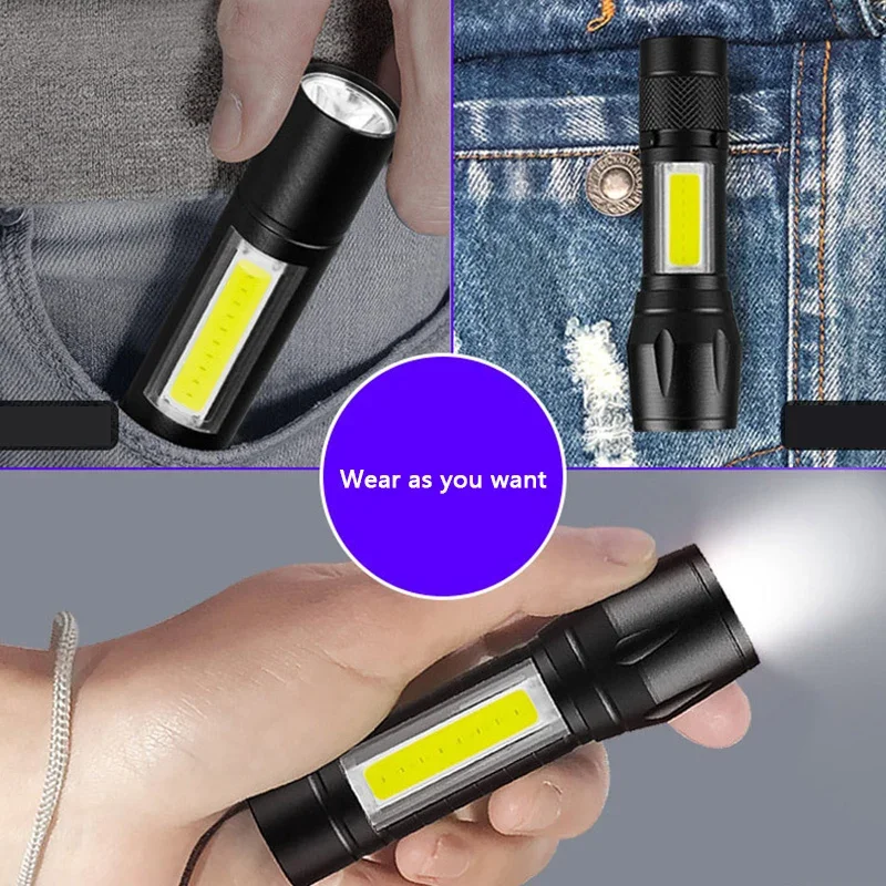 Built In Battery LED Zoom Focus Mini Led Flashlight Torch Lamp Lantern 2000Lumen Adjustable Penlight Waterproof Led Light