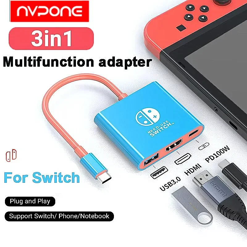 Portable 3 IN 1 USB Hubs for Nintendo Switch Docking Station TYPE-C Hub with HDMI and USB 3.0 Perfect for Nintendo Switch/OLED