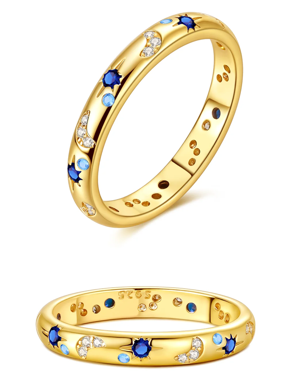 Originaler Ring aus 925er-Sterlingsilber mit funkelndem Gold, brillanter Sternennacht-Ring für Frauen und Mädchen, Schmuck, Geburtstag, Jahrestag, Geschenke