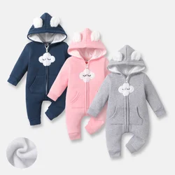 PatPat Baby Boy/Girl Cloud Design Thermal Fleece Lined Hooded Zipper Jumpsuit