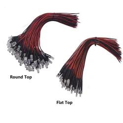 10-100pcs 3mm/5mm Red/Green/Blue/RGB white UV DC12V Flat Top Round Pre-Wired Water Clear LED With Plastic Holder