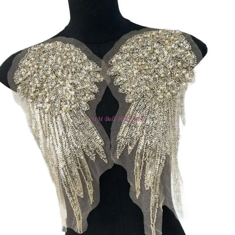 

49ME 1pair Stylish Embroidered Angel Wing Patches Fashion Women Shoulder Decorations for Casual Wear and Event Dressing