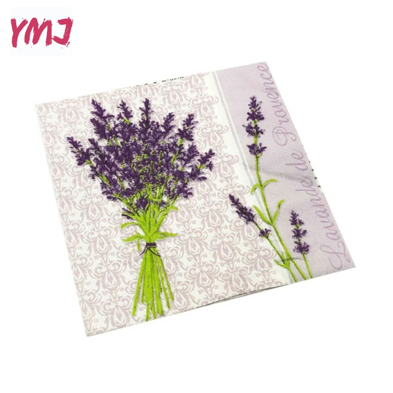 Purple lavender printed napkins disposable banquet restaurant birthday party decoration wood pulp paper 2-ply 20pcs/Pac 33*33cm