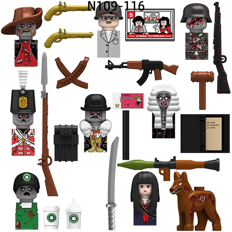 The Zombie Line Infantry Wehrmacht Micah Judge Coffee Shop Waiter Capitalist Presiden Fusako Model Blocks MOC Bricks N109-N116