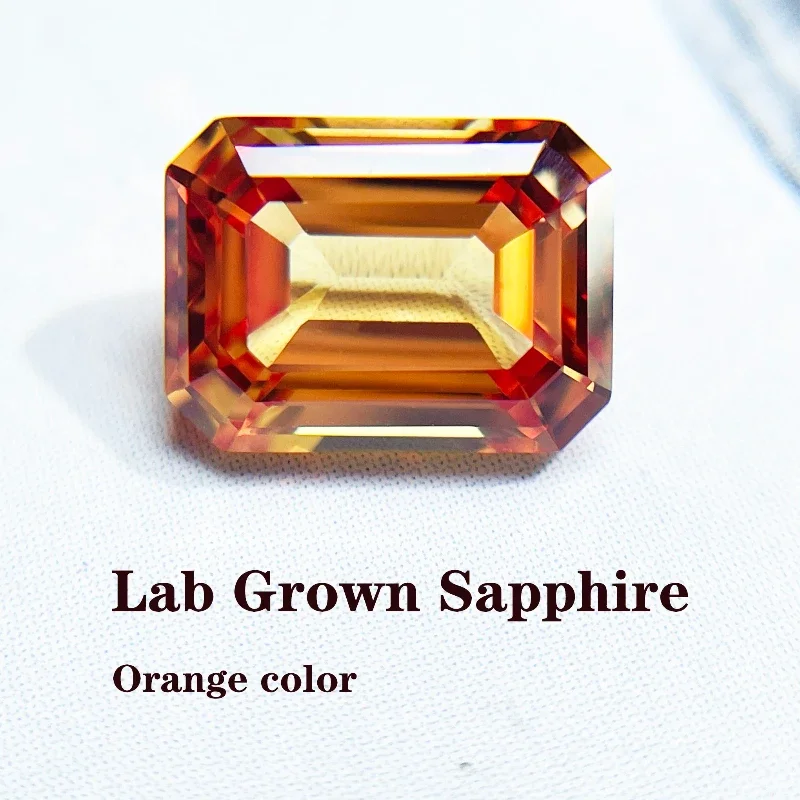 

Lab Grown Sapphire Emerald Cut Orange Color DIY Jewelry Making Materials with Certificate Charms Gemstone Factory Wholesale