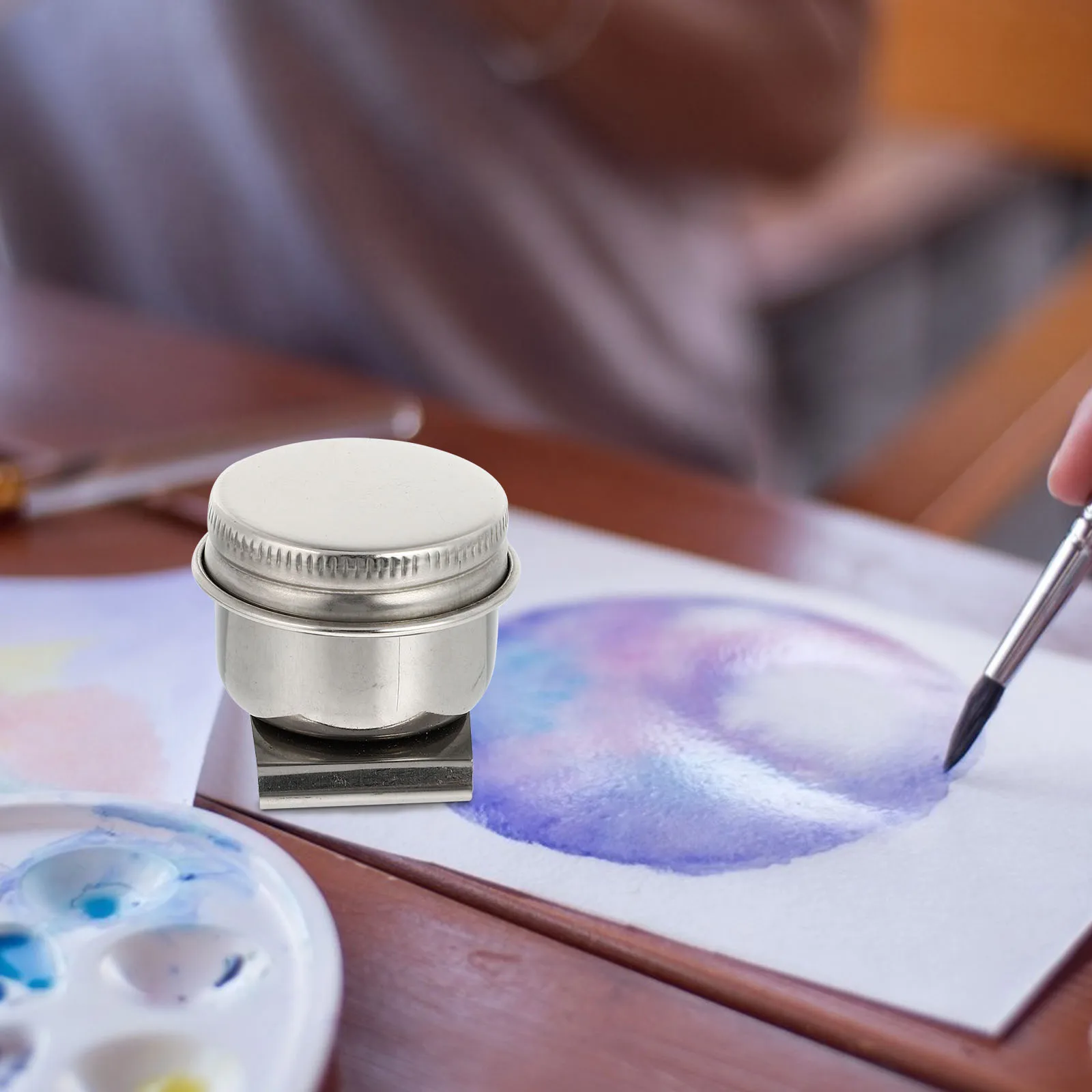 

2 Pcs Pen Pot Brush Washing Bucket Washer Oil Painting Containers Artist Water -and-lid Dipper