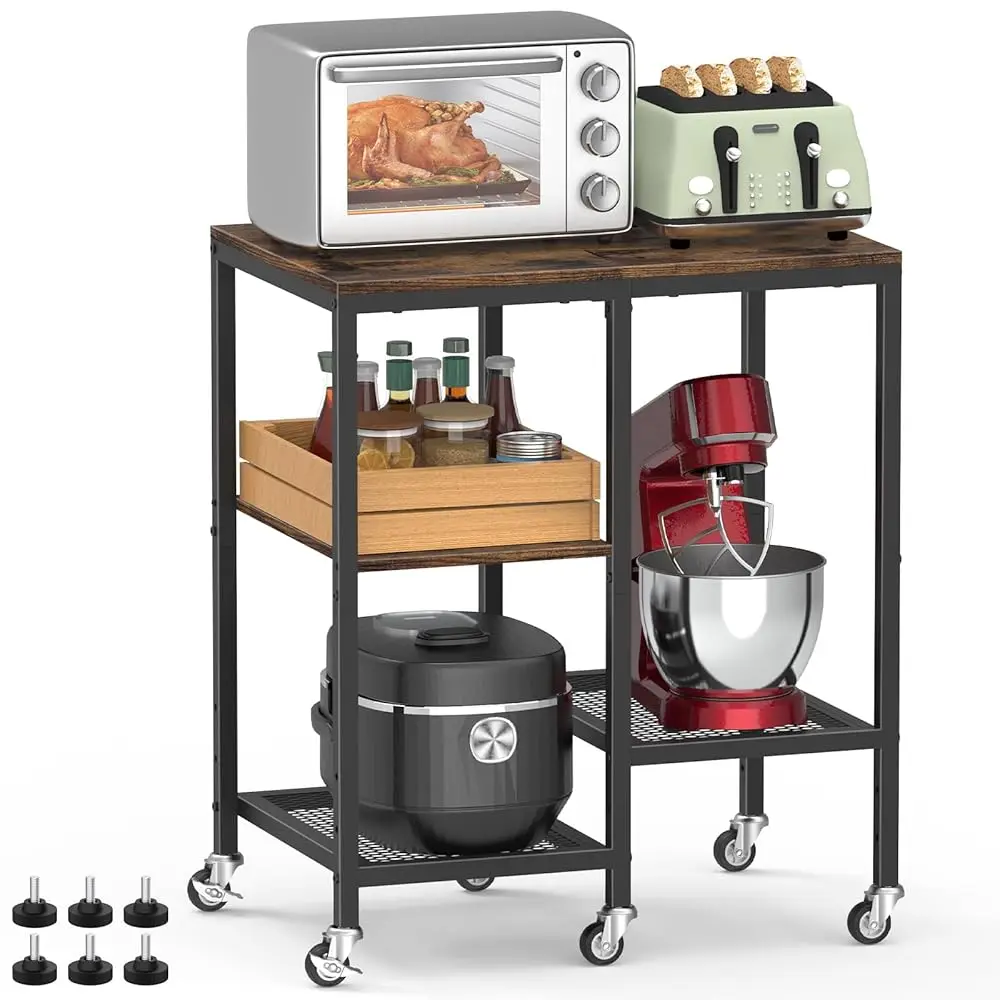

Kitchen Microwave Cart,Microwave Stand With Wheels,Coffee Bar Table Station,4-Tier Rolling Baker'S Rack,Small Appliance Storage