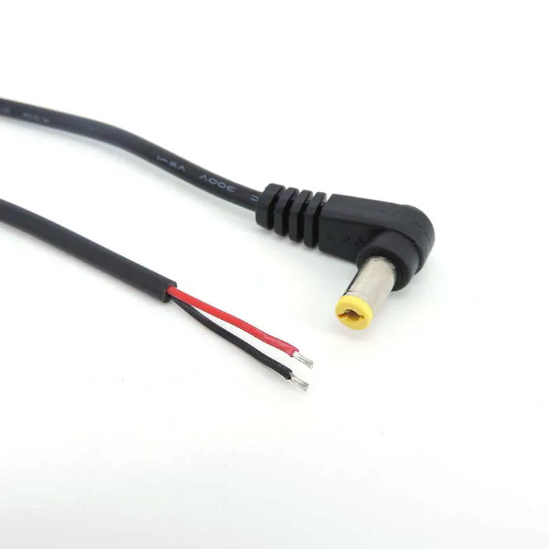0.25/0.5m 2pin DC MALE Power Connector Plug pigtail 5.5x2.1MM 22AWG 3A Right angle 90 degrees wire Cable Black Charging Elbow c1