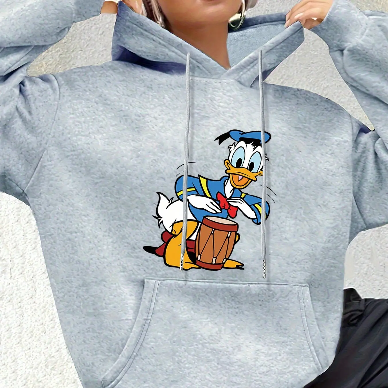 Damskie bluzy z kapturem Disney z Kaczorem Donaldem, modne, oversize, streetwear, unisex, jesienno-zimowe, polarowe, codzienne, uniwersalne.