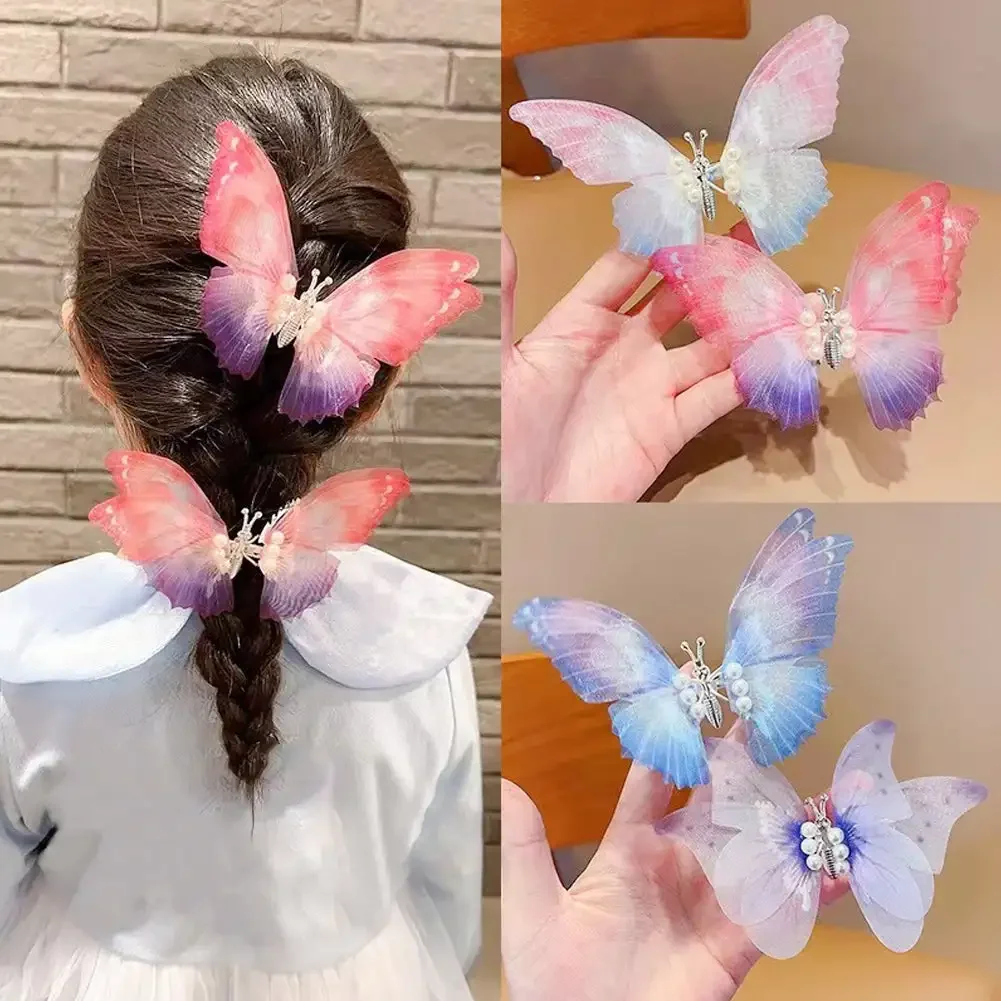 Colorful Glitter Big Butterfly Hair Clip Beautiful Moving Wings Pearl Hairpin For Girls Kids Hairgrip Barrette Hair Accessories