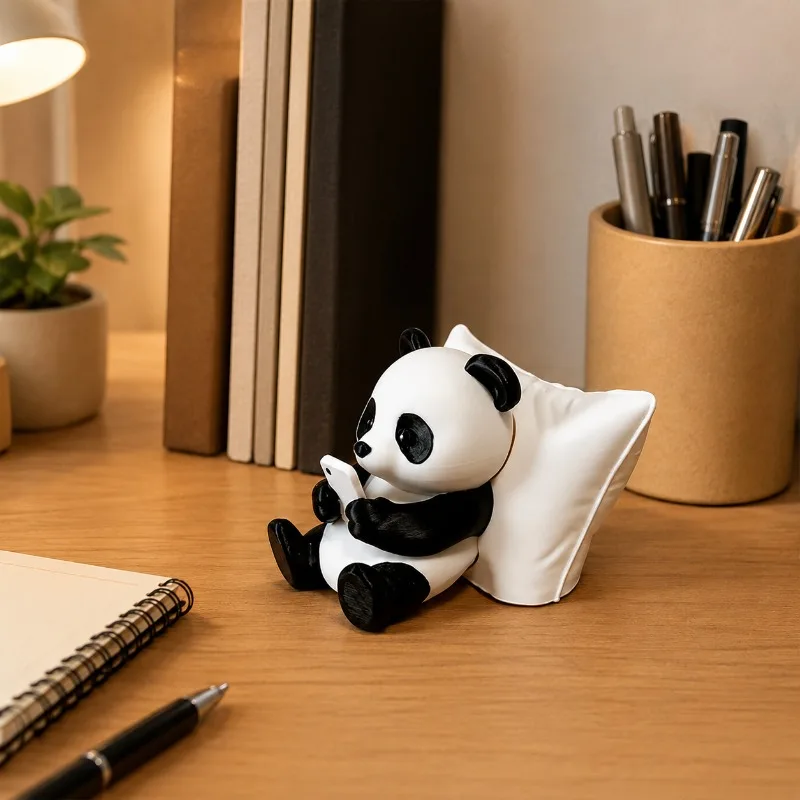Cute Lying Pillow Panda Ornament, Sitting Posture Playing with Mobile Phone Desktop Decoration, Home Office Desktop Decoration