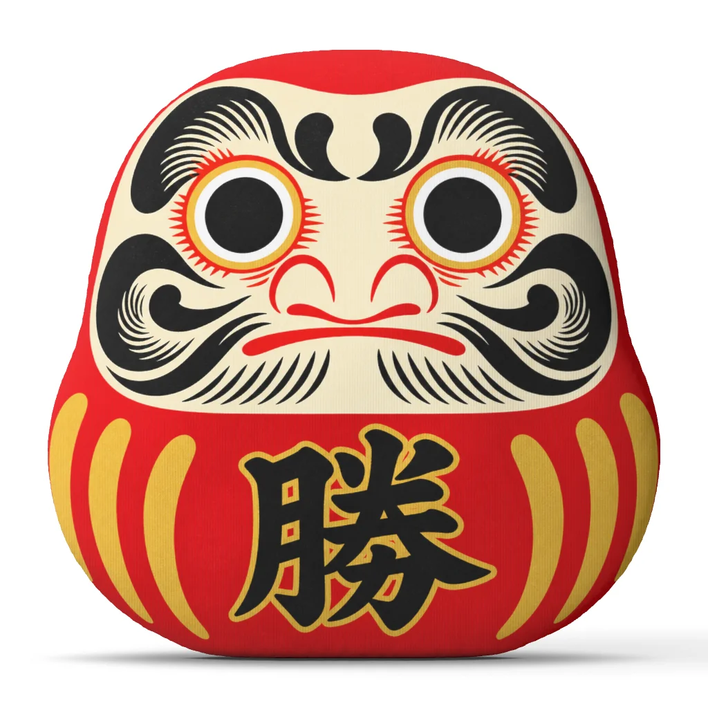 Red Daruma Doll Good Luck Charm Plush Pillow Traditional Japanese Folk Art Cushion Stuffed Throw Pillow Sofa Home Decor Gift