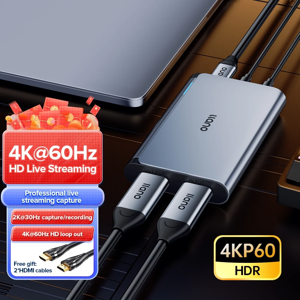 Scheda di acquisizione Audio Video Llano 4K, dispositivo di acquisizione Video HDMI USB 3.0, Full HD 1080P per la registrazione di giochi, Streaming