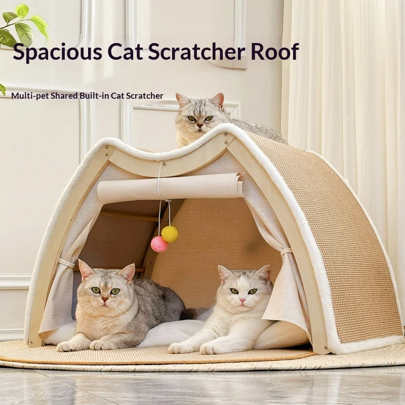 Cat Scratcher House Pet Tent Cozy Playing Cats Cave Bed Semi Closed Cat Nest for Pet Supplies Small