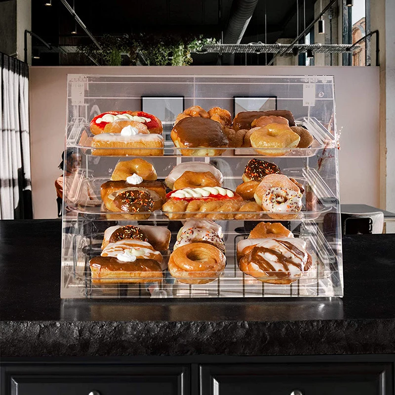 custom.3-Tier High Transparent Acrylic Bakery Display Cabinet Modern Design Easy Assembly Countertop Installation f