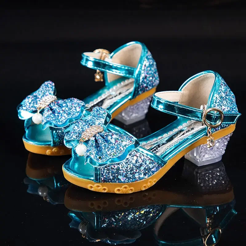 

Girls Sandals Summer New Children's Princess Shoes Little Girls High-heeled Bow-knot Crystal Sandals Party Dress Wedding