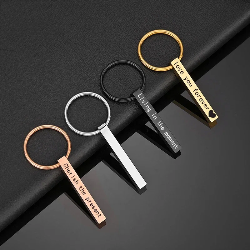 Trendy 2023 Personalized Stainless Steel Keyrings Custom Name Date Keychains For Women Men Jewelfy Gift