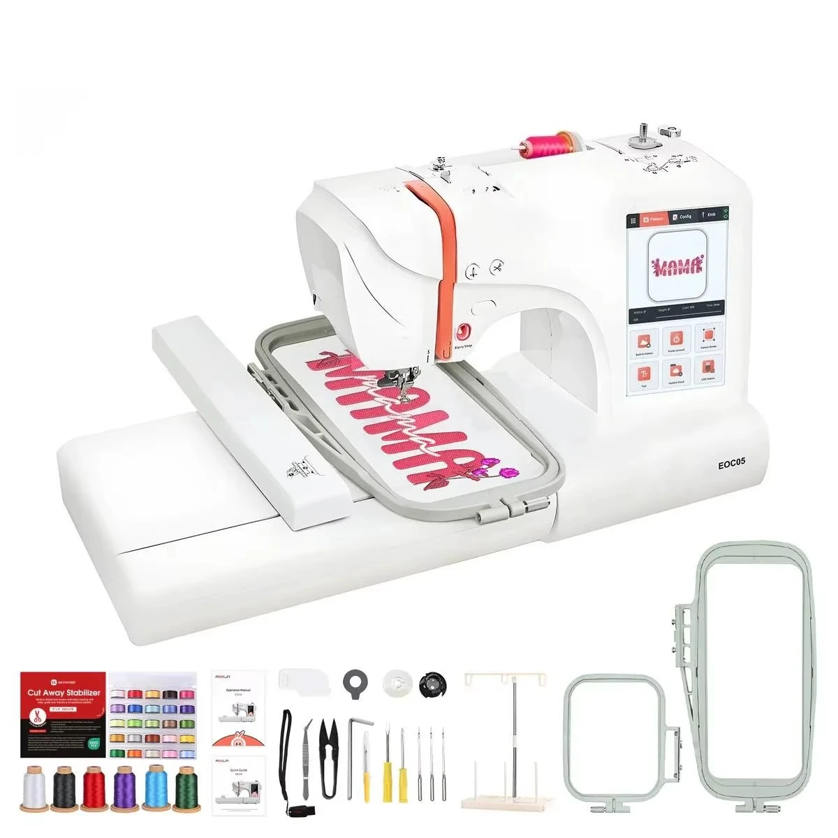 PooLin EOC05 Beginners Single Computerized 7 Inches Large LCD Touchscreen Embroidery Machine for Household Machine Embroidery