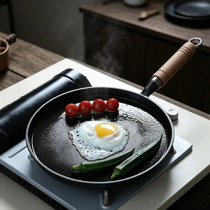 Uncoated Thick Cast Iron Frying Pan, Multi‑Purpose Non‑Chemical Griddle for Pancake, Pizza and Home Stovetop Cooking, Anti‑Spill