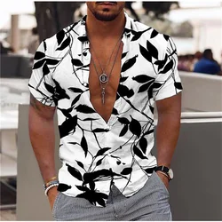 Men's summer beach shirt black and white short-sleeved polka dot lapel resort wear fashionable casual comfortable 5XL