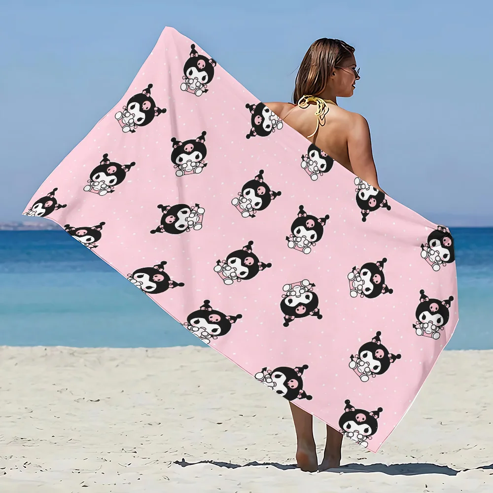 Cartoon Kuromi Y2K Beach Towel Microfiber Sand Free Quick Dry Soft Sandproof Pool Towels Gift for Women Travel Shower Camping