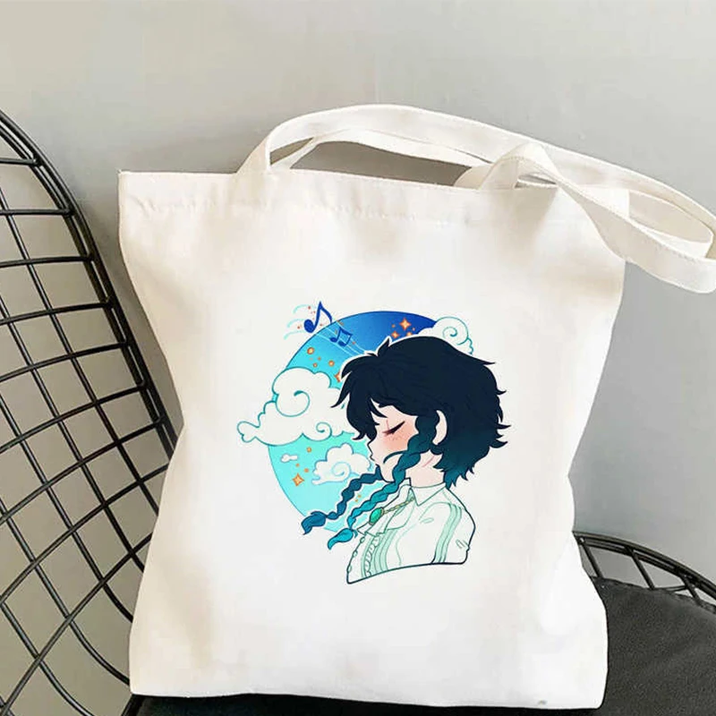 Genshin Impact Shopping Bag Graphic Tote Harajuku Shopper Bag Women Canvas Shoulder Bag Female Ulzzang Funny Eco Large-capacity