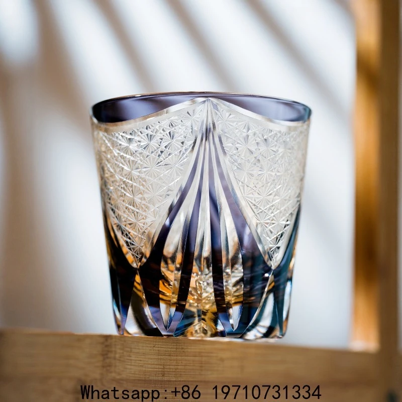 Edo cut new Yuye gold purple hand-carved crystal glass wine glass high-end whisky cup