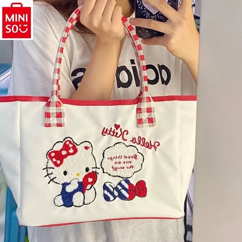 MINISO Embroidered HelloKitty Handbag Student Cute Cartoon Casual Large Capacity One Shoulder Handbag