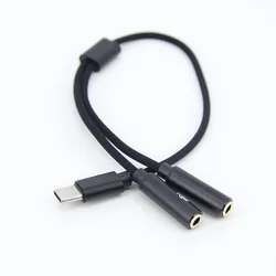 2 w1 typ C przejście ze złącza męskiego na podwójne 3.5mm kabel żeński splitter Jack słuchawki Usb C do 3.5mm Aux podwójne mikrofon słuchawkowy przewód przejściowy L