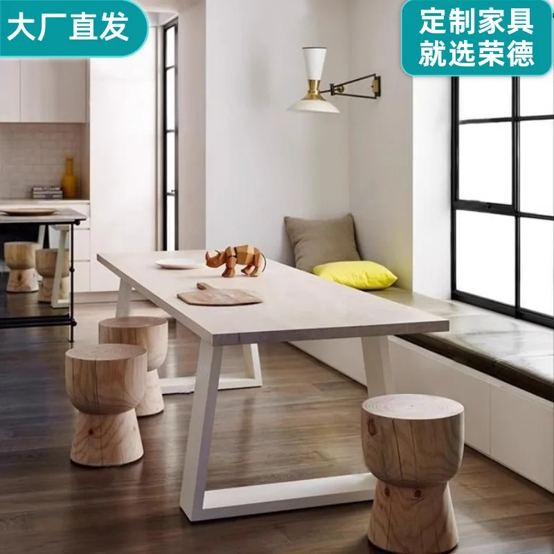 

American solid wood conference table simple small long table modern office computer table creative log bar workbench